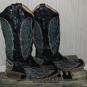 Black and Teal leather Corral Vintage Boots.